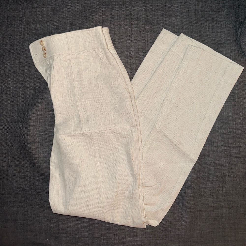 Express high waisted wide leg linen trouser pant cream